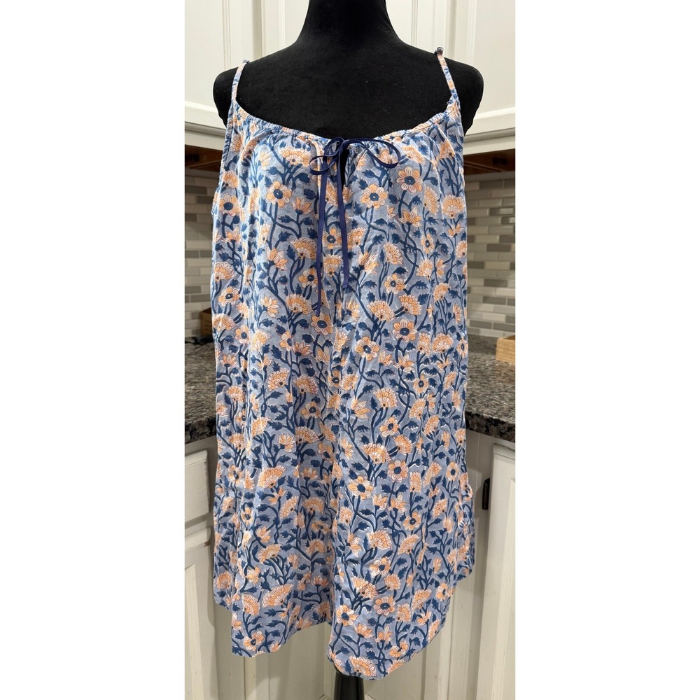 Lilla P Blue Floral Cotton Sleeveless Dress Adjustable Straps Size L